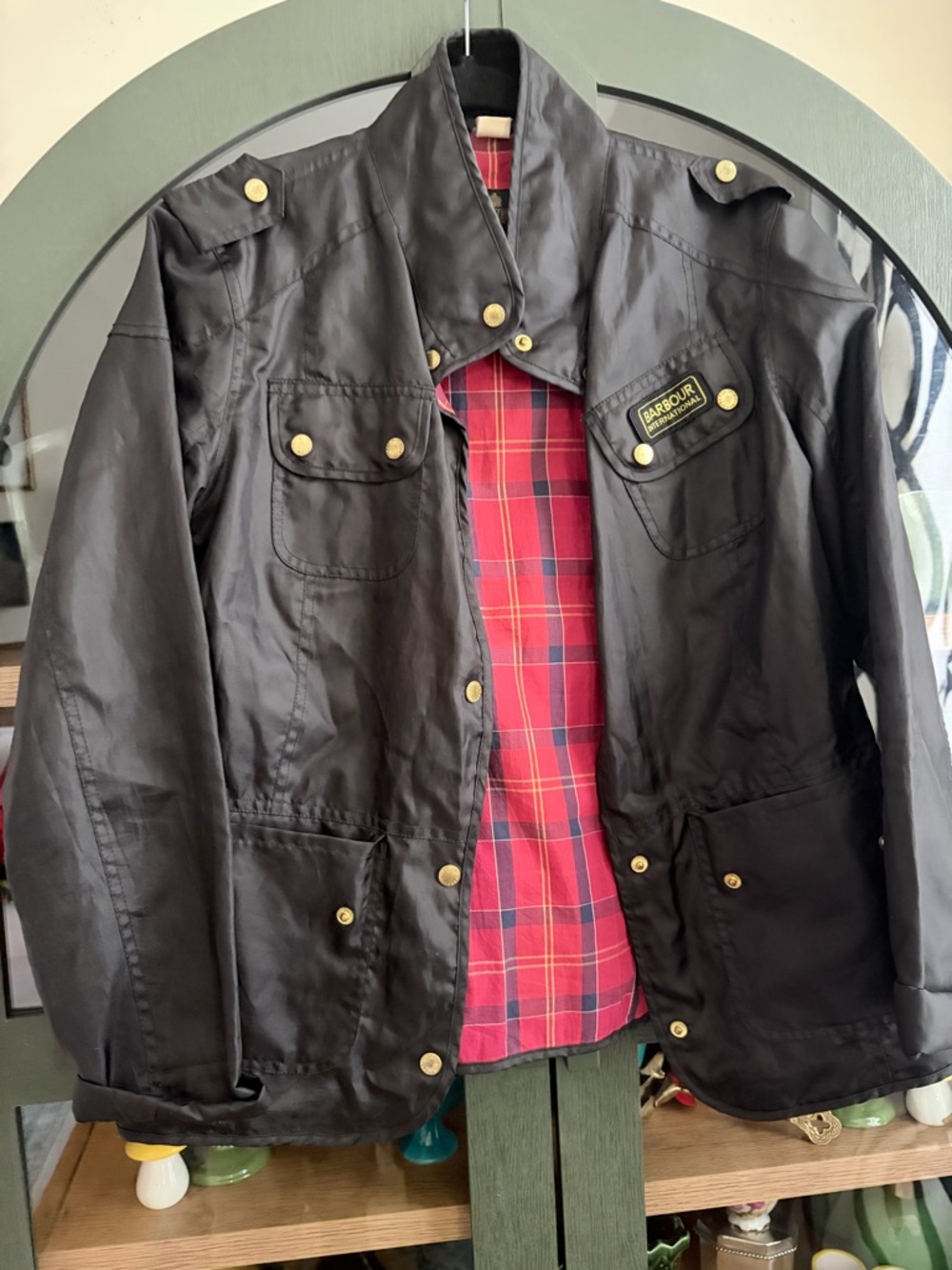 Barbour Black nylon Field Jacket with Red Tartan Lining